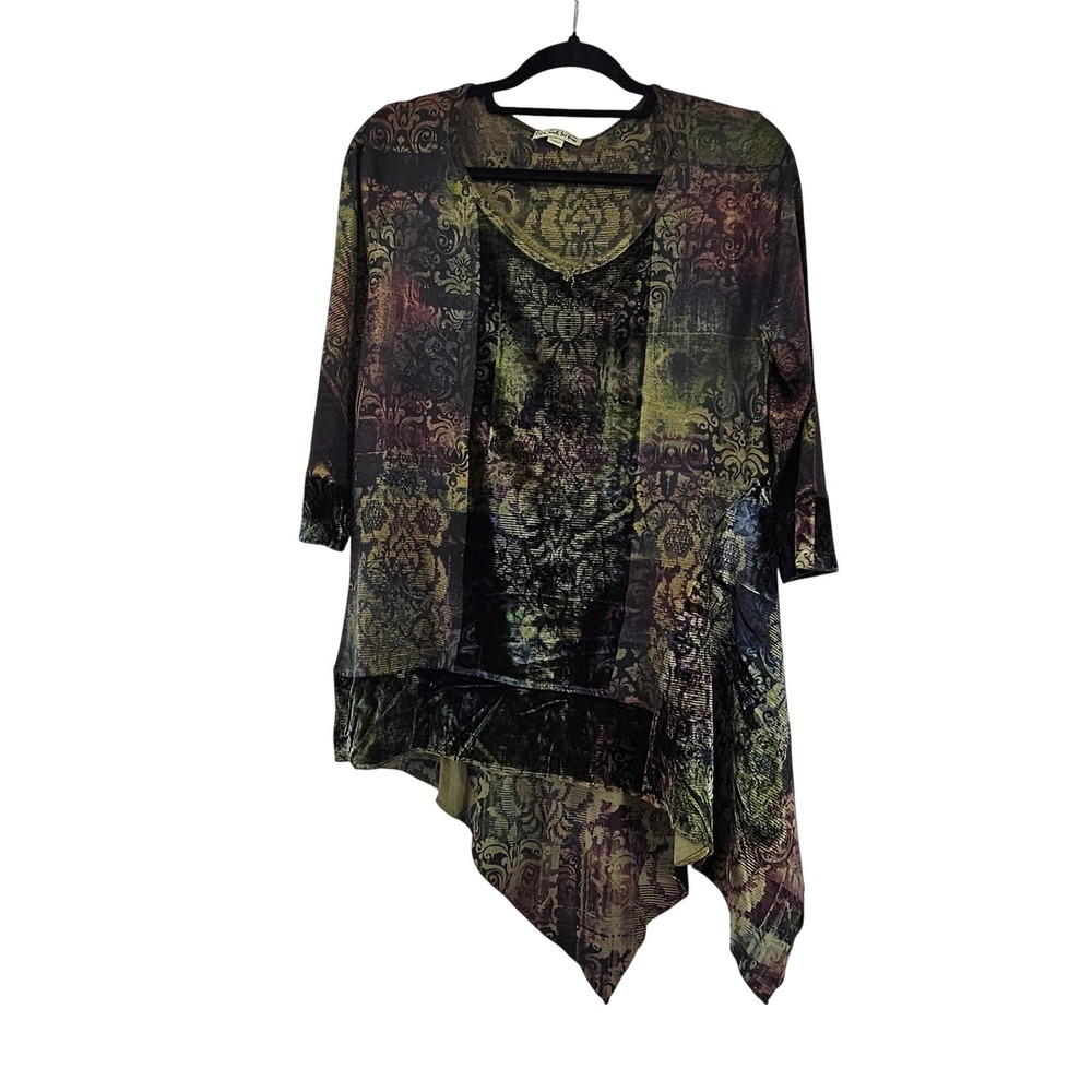 Boho Mixed Media Artsy Tunic Top Asymmetrical Damask Forest Fairy Medium Goblin